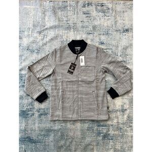 NWT! Indigo Star Navy White Aqua Space Dye Twill Madison Bomber Shirt Jacket S